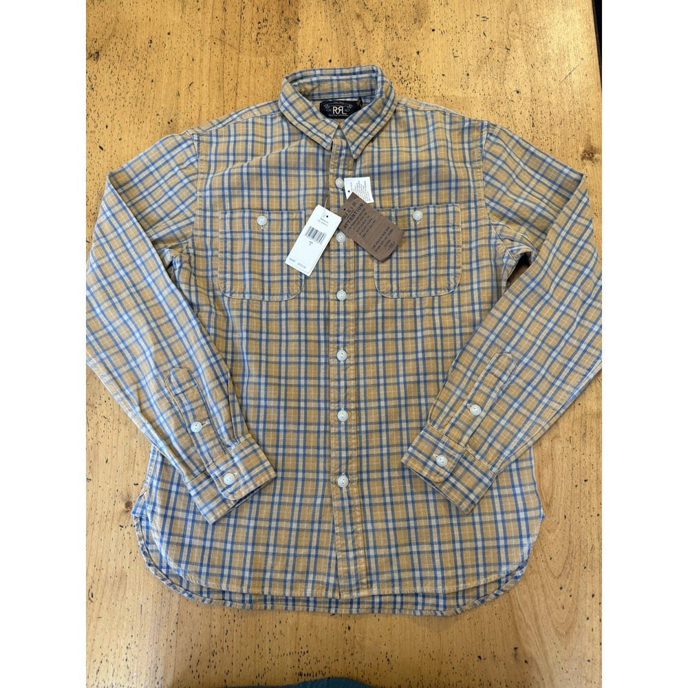NWT Ralph Lauren RRL Double RL Men's Size Small Cody Work Shirt Plaid Tan/Indigo